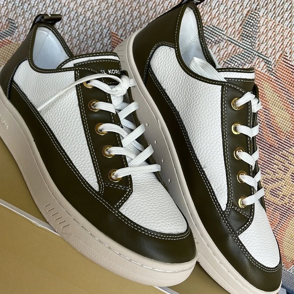 MICHAEL KORS SHEA LACE UP FAUX LEATHER 49F3SHFSIL OLIVE NEW